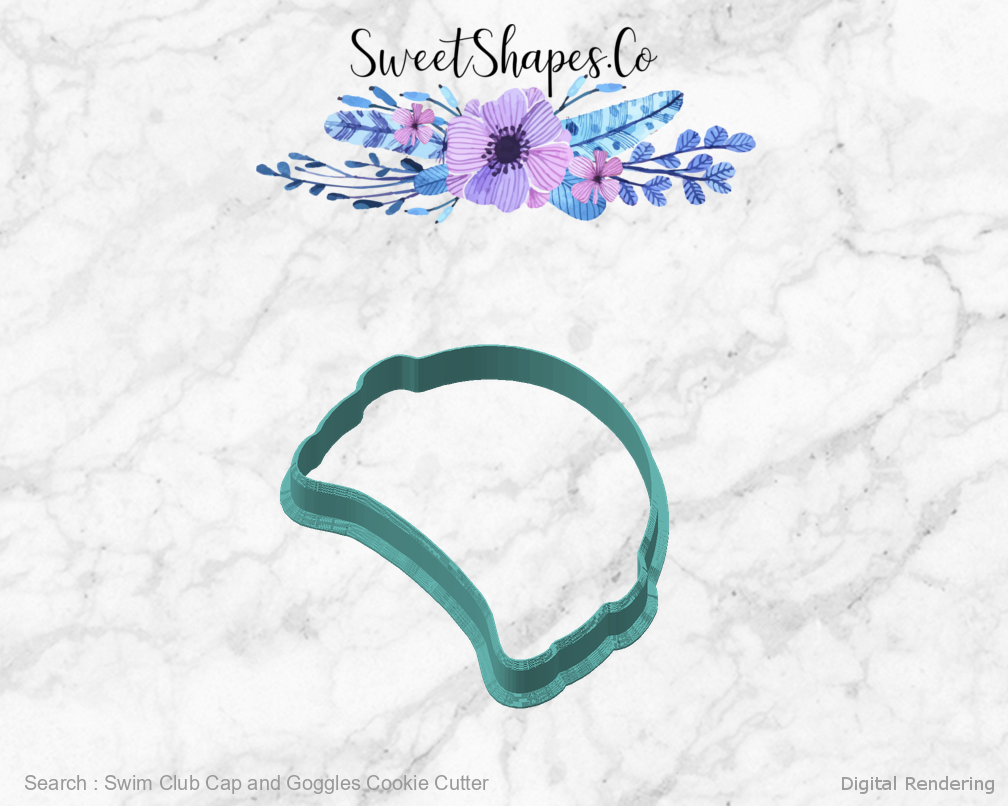 Swim Club Cap and Goggles Cookie Cutter — 02-front-45 manufacturing preview
