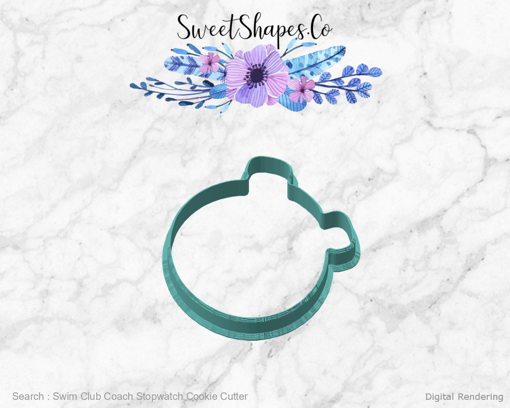 Swim Club Coach Stopwatch Cookie Cutter — 02-front-45 manufacturing preview