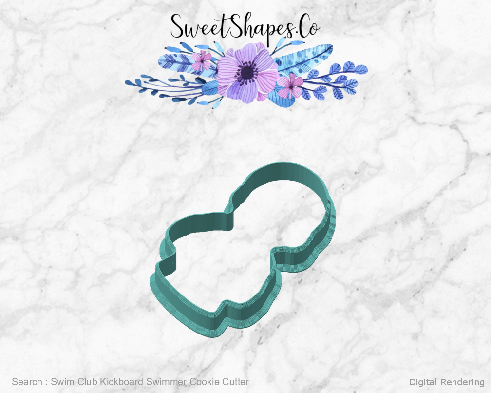 Swim Club Kickboard Swimmer Cookie Cutter — 02-front-45 manufacturing preview