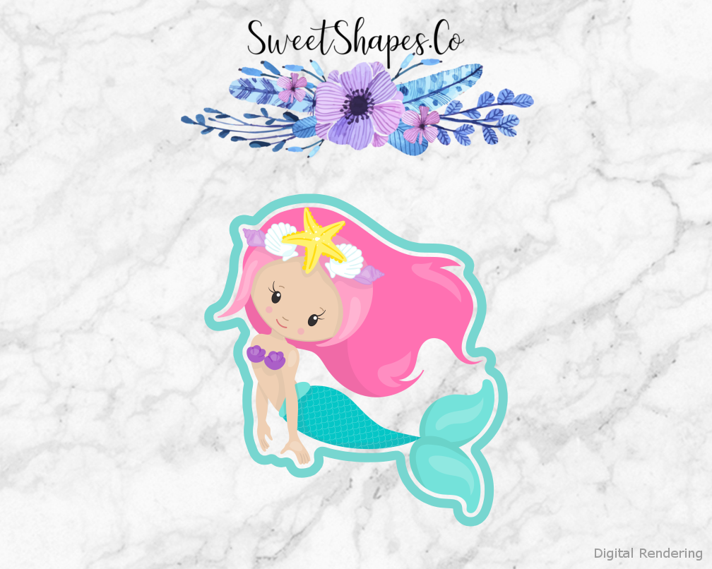 Swimming Mermaid Cookie Cutter — artwork with a close-fitting teal outline