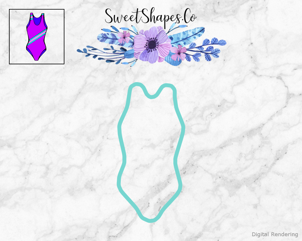 Swimsuit Cookie Cutter — teal outline with a small artwork preview