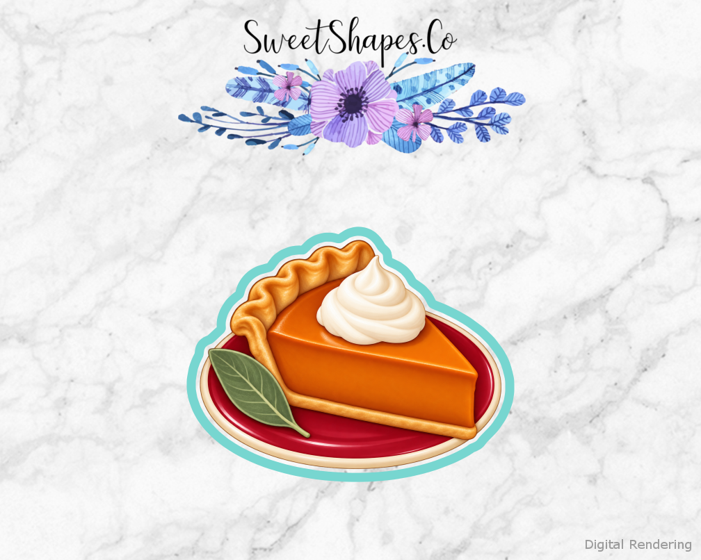 Family Table Pumpkin Pie Slice with Cream cookie cutter artwork with teal cutting outline - part of the Thanksgiving Family Table set