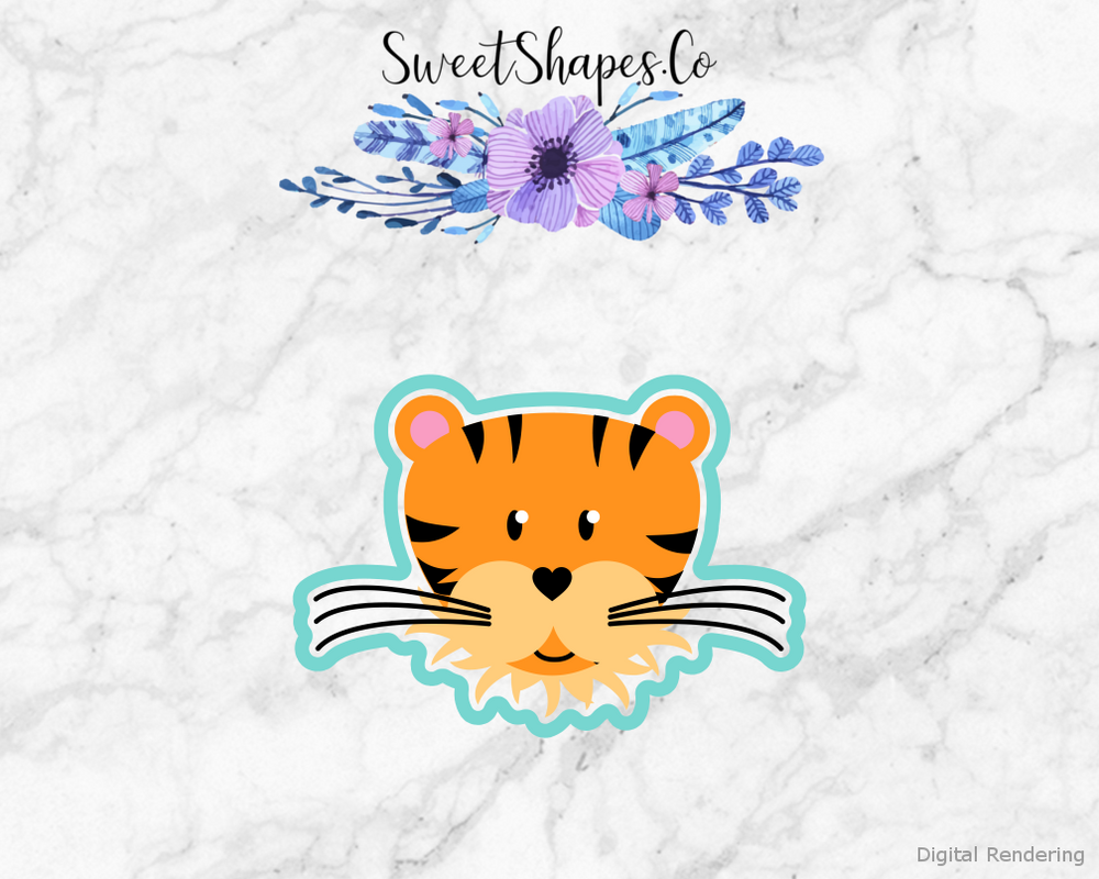 Tiger Face Cookie Cutter — artwork with a close-fitting teal outline