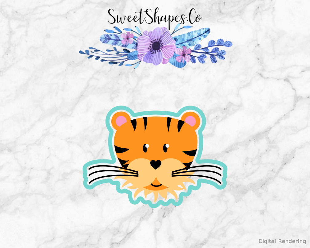 Tiger Face Cookie Cutter — artwork with a close-fitting teal outline