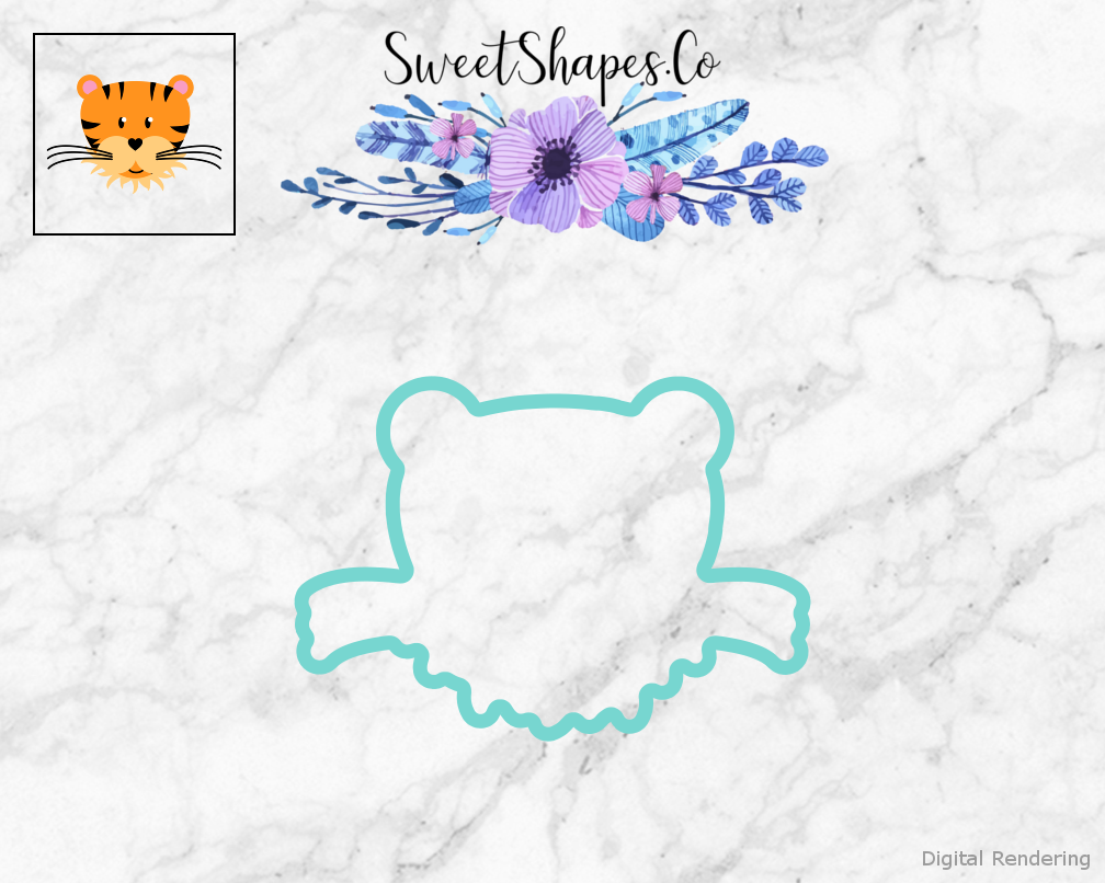 Tiger Face Cookie Cutter — teal outline with a small artwork preview