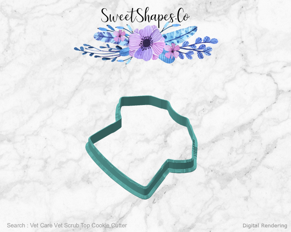 Vet Care Vet Scrub Top Cookie Cutter - manufacturing view 45 degrees
