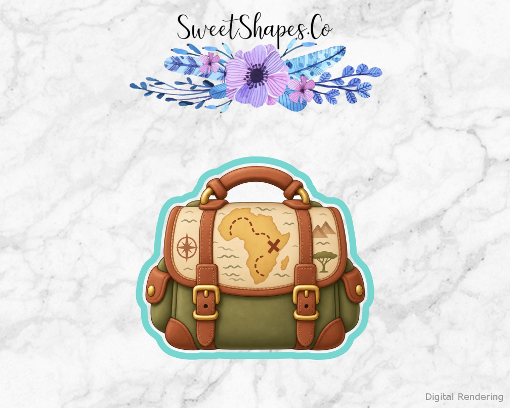 Safari Party Safari Map Satchel cookie cutter artwork with teal cutting outline - part of the Wild Safari Birthday set