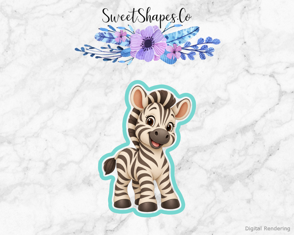 Safari Party Smiling Safari Zebra cookie cutter artwork with teal cutting outline - part of the Wild Safari Birthday set