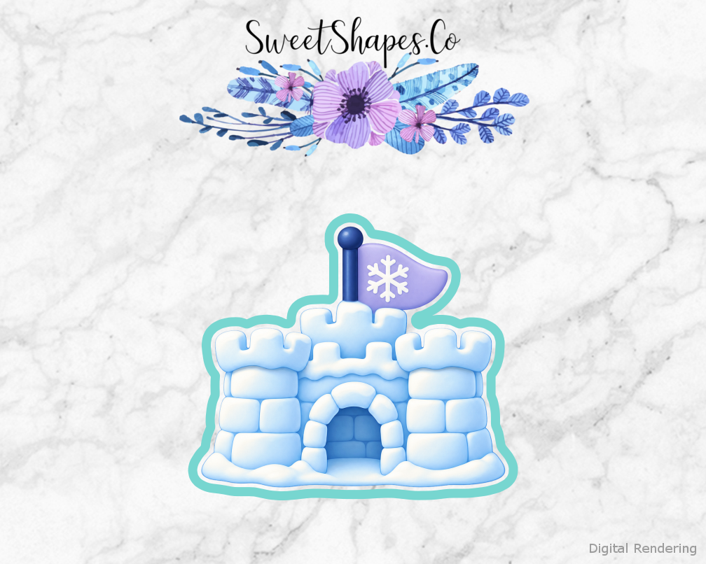 Snow Day Snow Fort with Flag cookie cutter artwork with teal cutting outline - part of the Winter Snow Day set