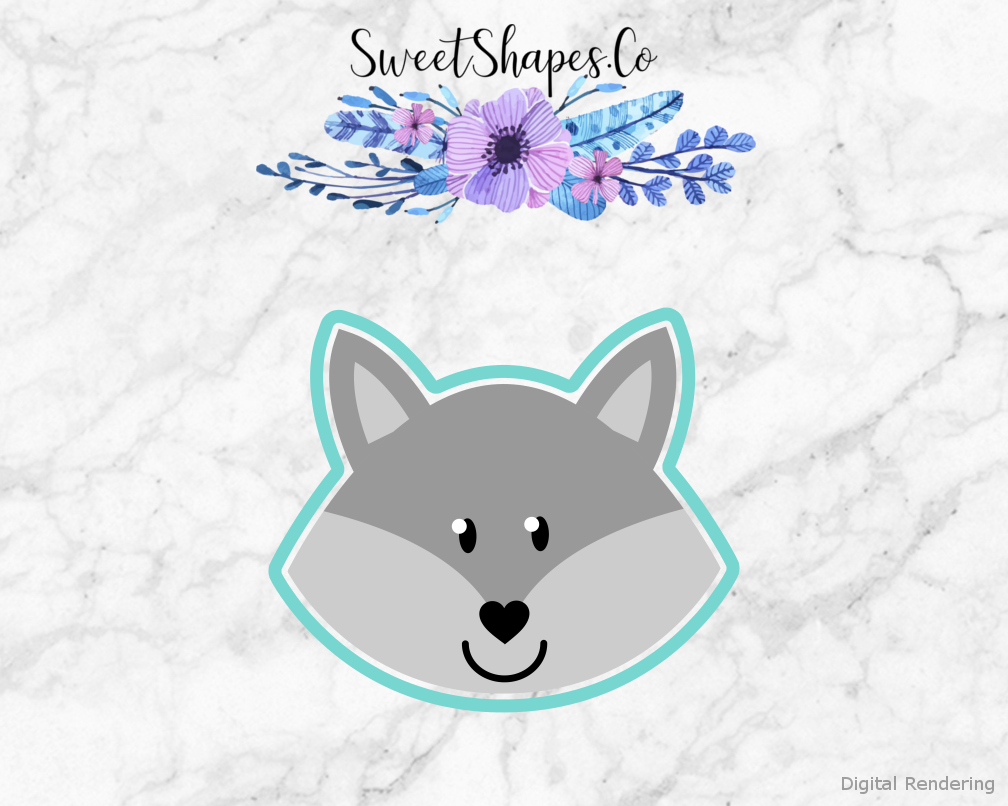 Wolf Face Cookie Cutter — artwork with a close-fitting teal outline