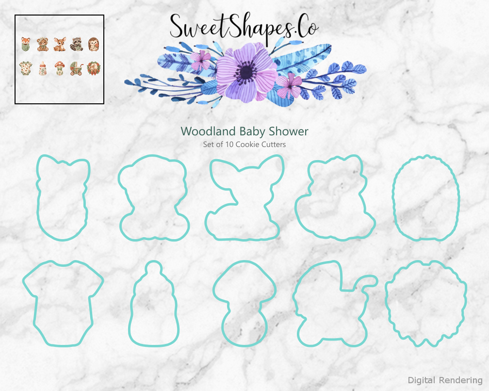 Woodland Baby Shower Cookie Cutters - Set of 10 - cutting outline overview