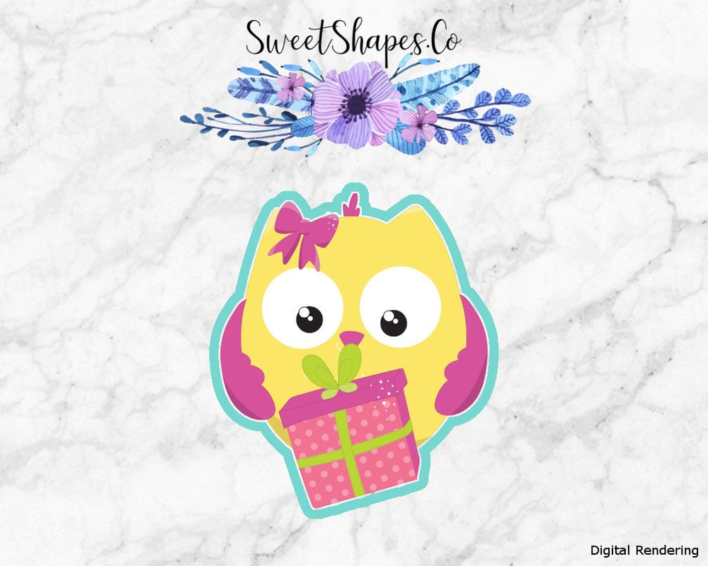 Owl with Birthday Present Cookie Cutter