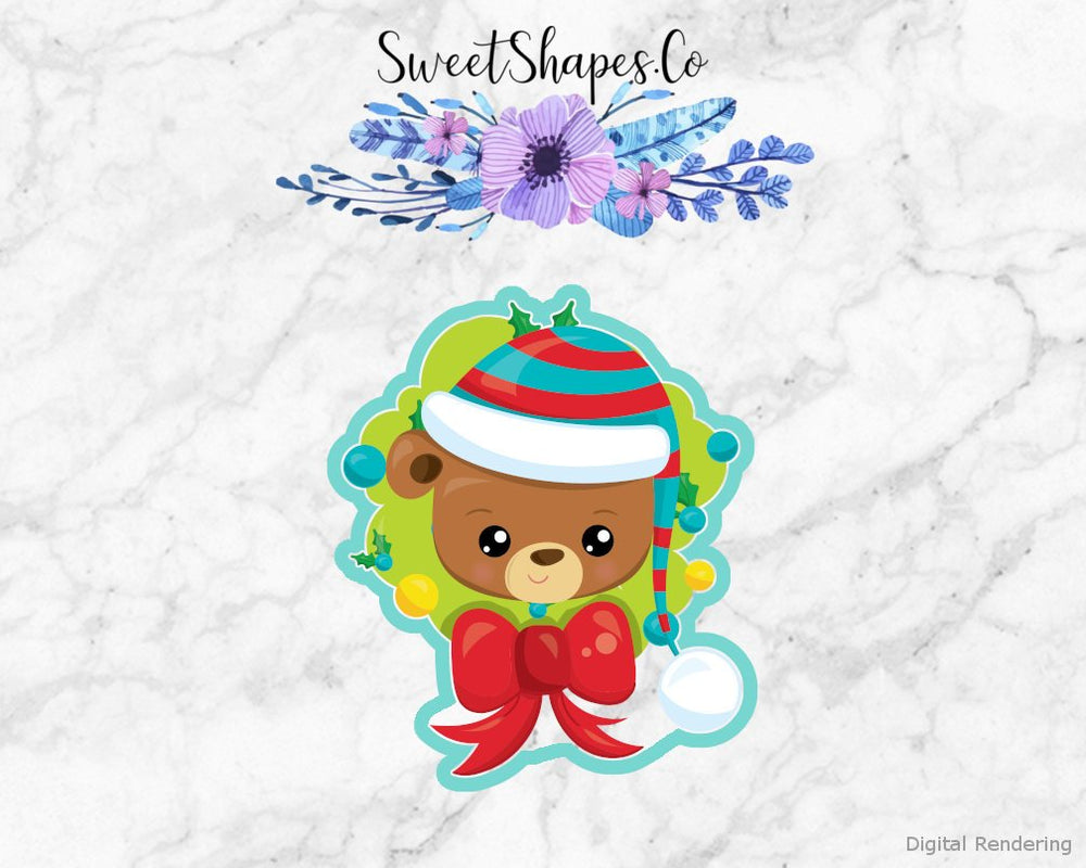 Christmas Bear Face with Wreath Cookie Cutter