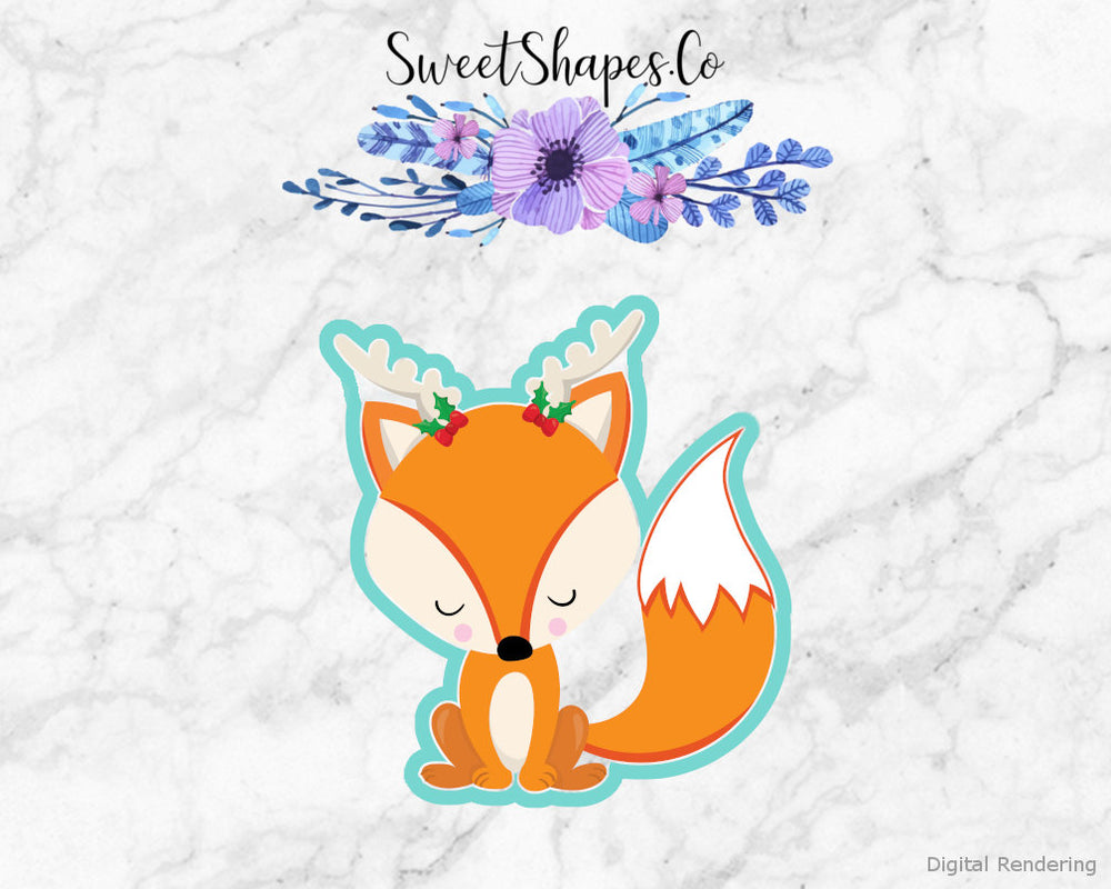 Christmas Woodland Fox with Antlers Cookie Cutter