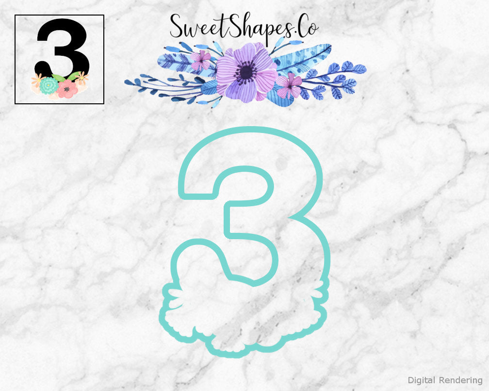 Floral Number 3 Cookie Cutter
