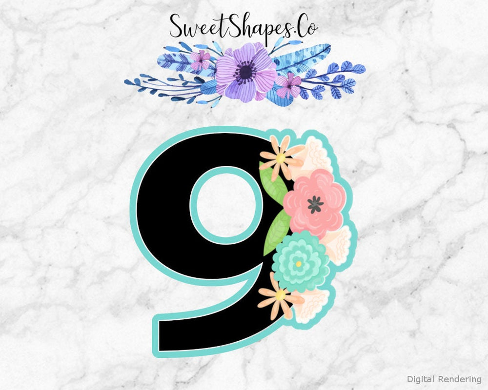 Floral Number 9 Cookie Cutter