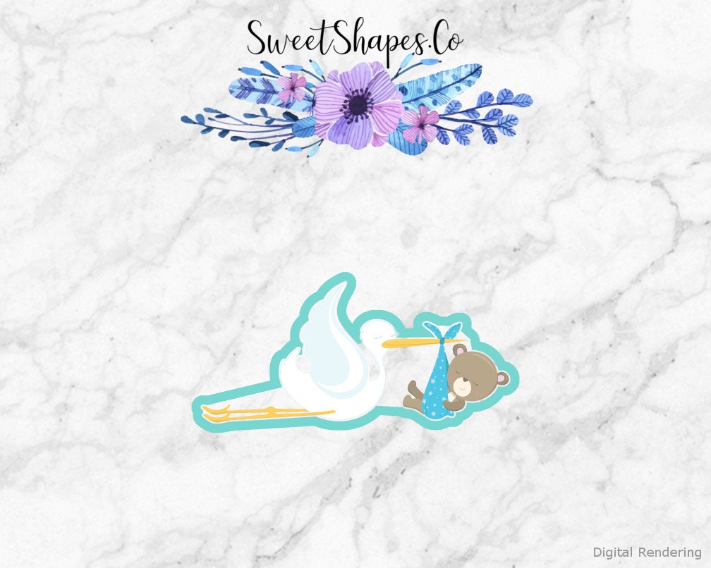 Stork with Baby Bear Cookie Cutter