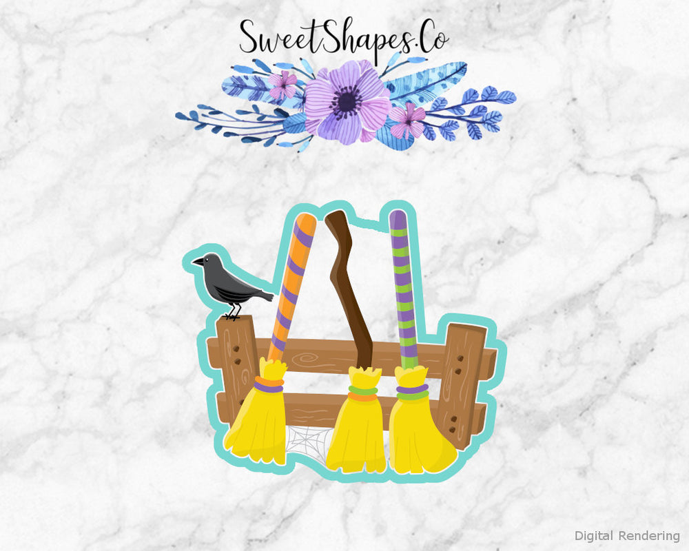 Halloween Witches Brooms on a Fence Cookie Cutter