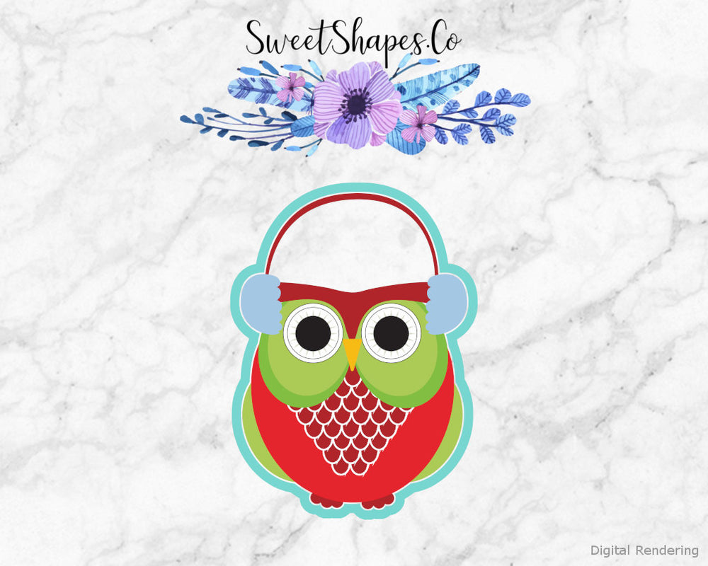 Winter Owl with Earmuffs Cookie Cutter