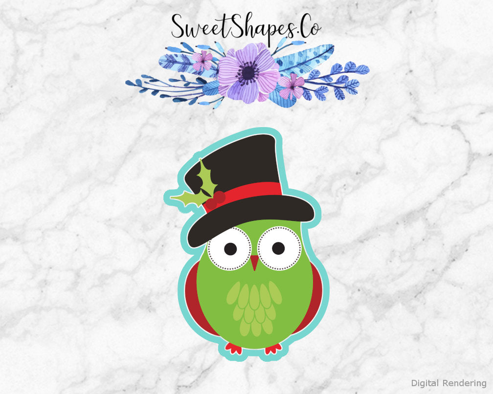 Winter Owl with Top Hat Cookie Cutter
