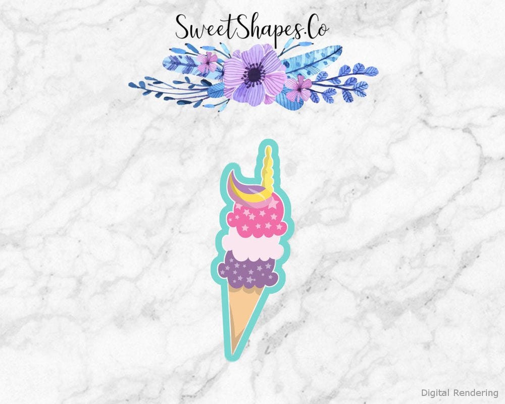 Unicorn 3 Scoop Icecream Cone Cookie Cutter