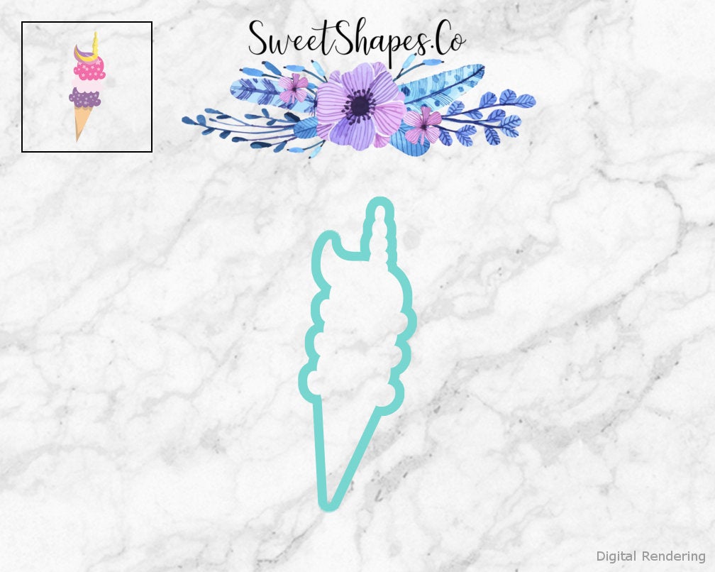 Unicorn 3 Scoop Icecream Cone Cookie Cutter