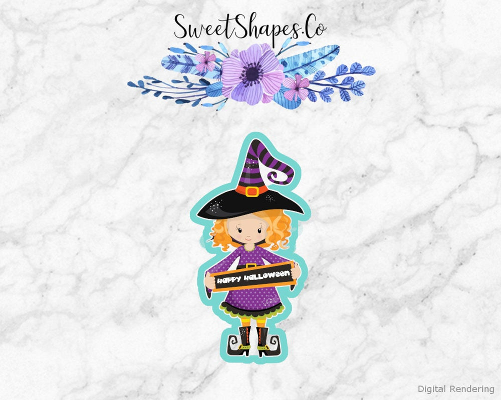 Halloween Witch with Banner 2 Cookie Cutter