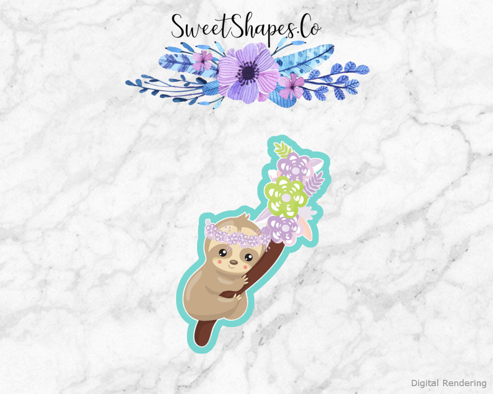 Floral Sloth on Branch Cookie Cutter