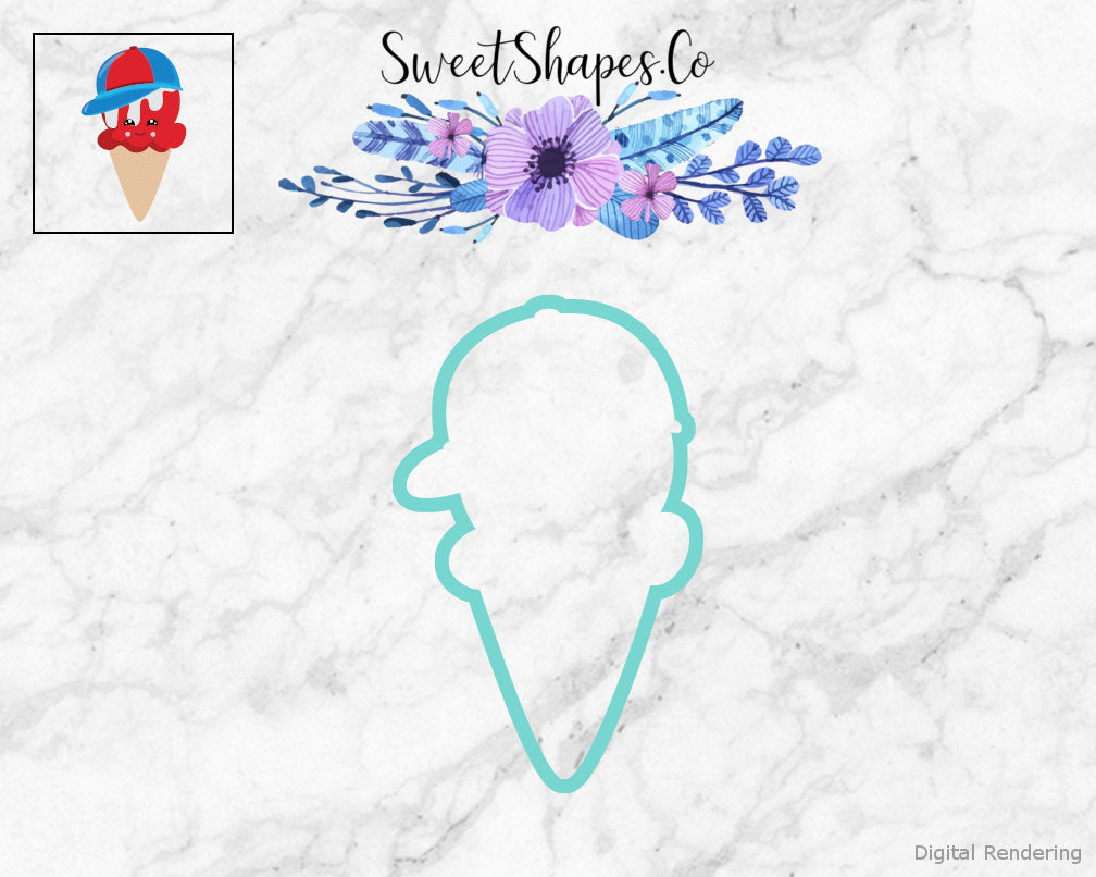 Ice Cream Cone With Ball Cap Cookie Cutter