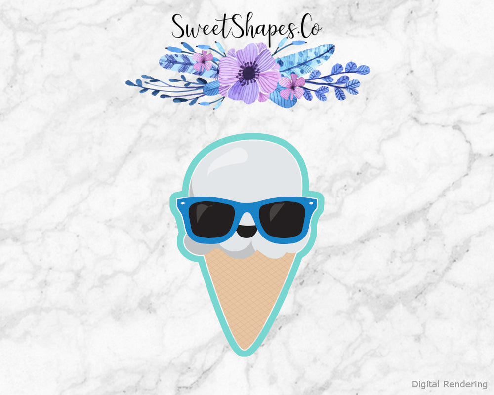 Ice Cream Cone With Sunglasses Cookie Cutter