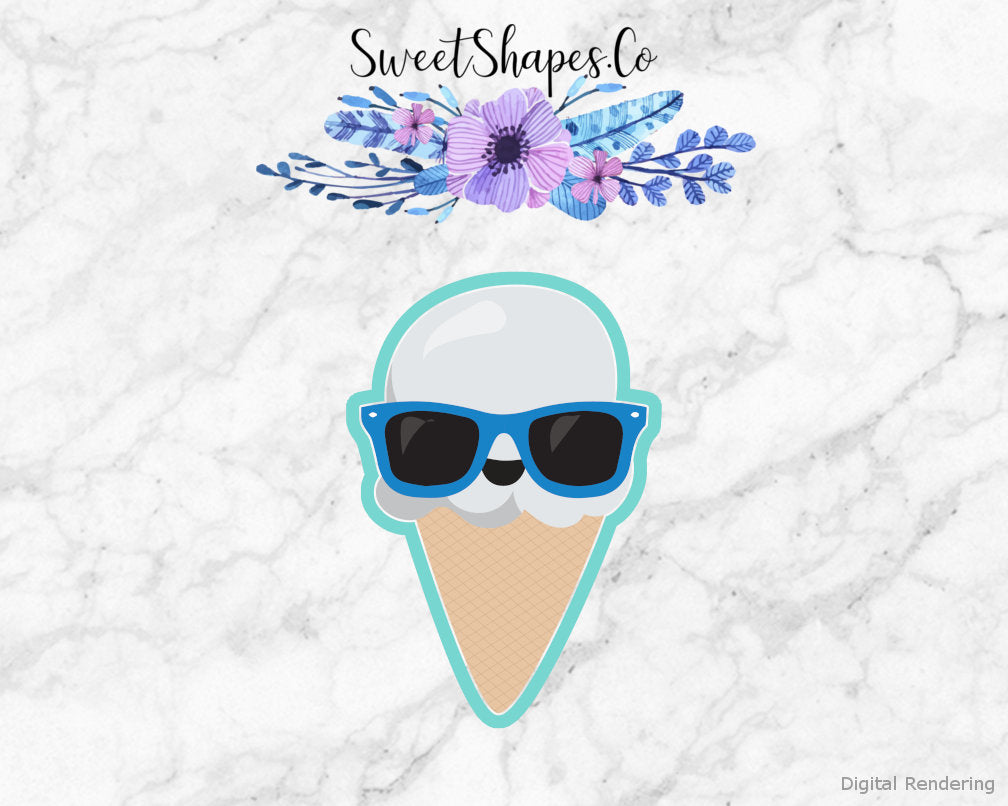 Ice Cream Cone With Sunglasses Cookie Cutter