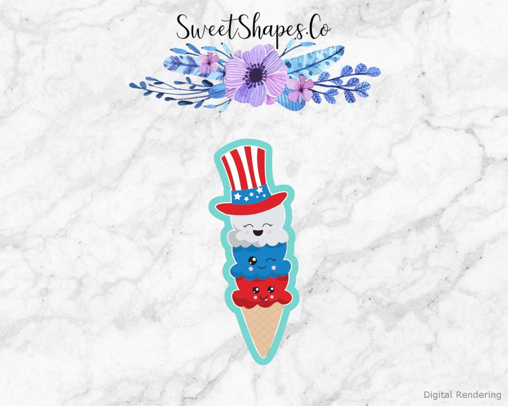Triple Scoop Ice Cream Cone With Top Hat Cookie Cutter